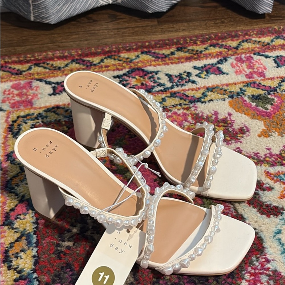 A New Day Women's Cream Pearl Strap Heels